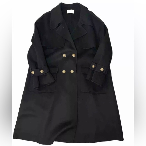 Nap Loungewear Double Breasted Wool Cashmere Coat XL Ornate Buttons Missing Belt - Picture 1 of 13